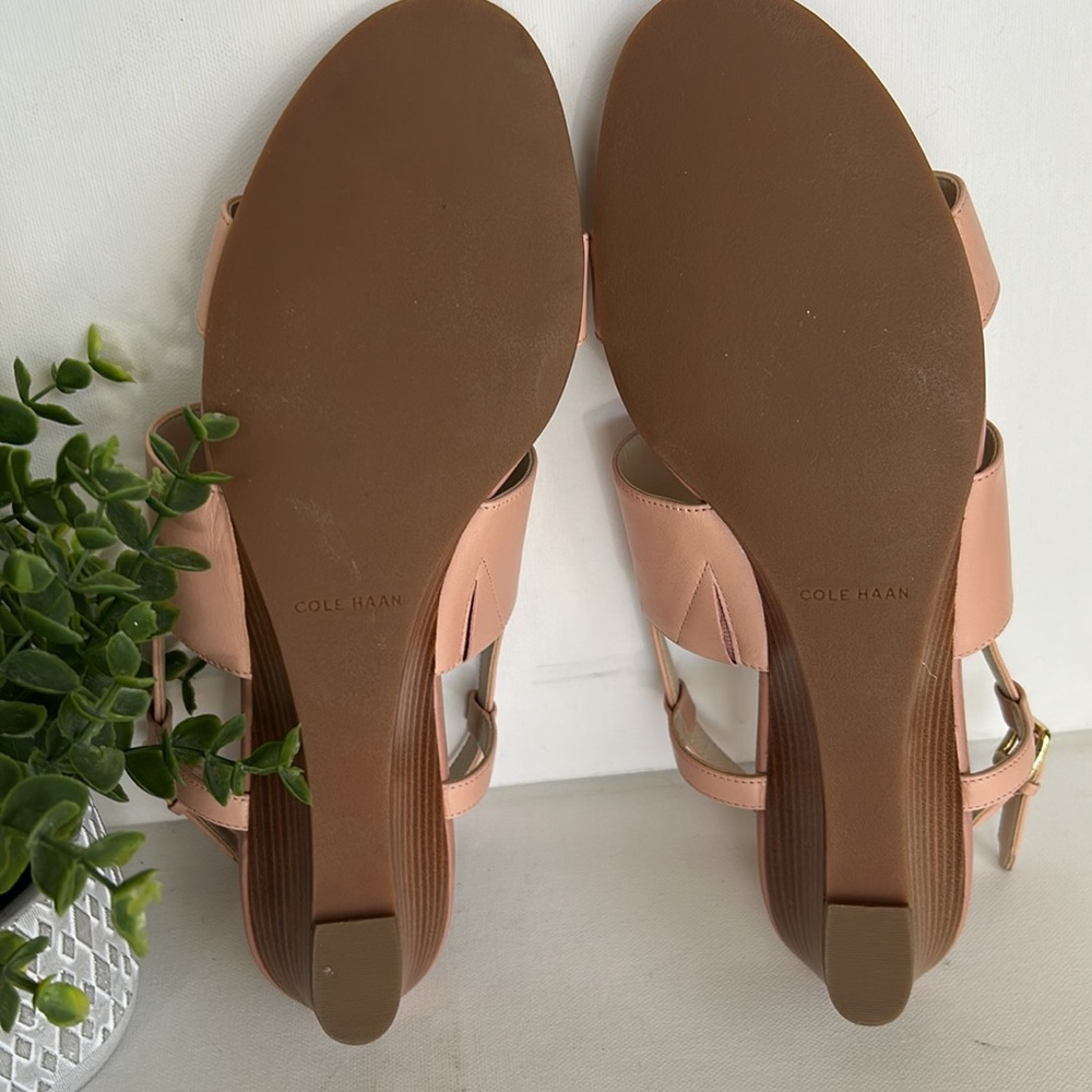 Cole Haan Sandals Women Pink Leather Slingback Wedge Buckle - Picture 7 of 17